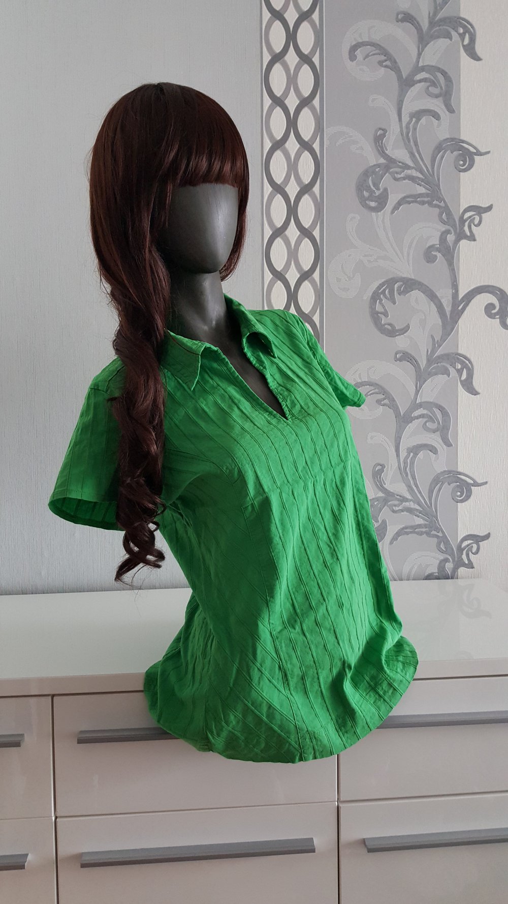 Kragen Bluse Oberteil T-Shirt Grün L 38 / 40
