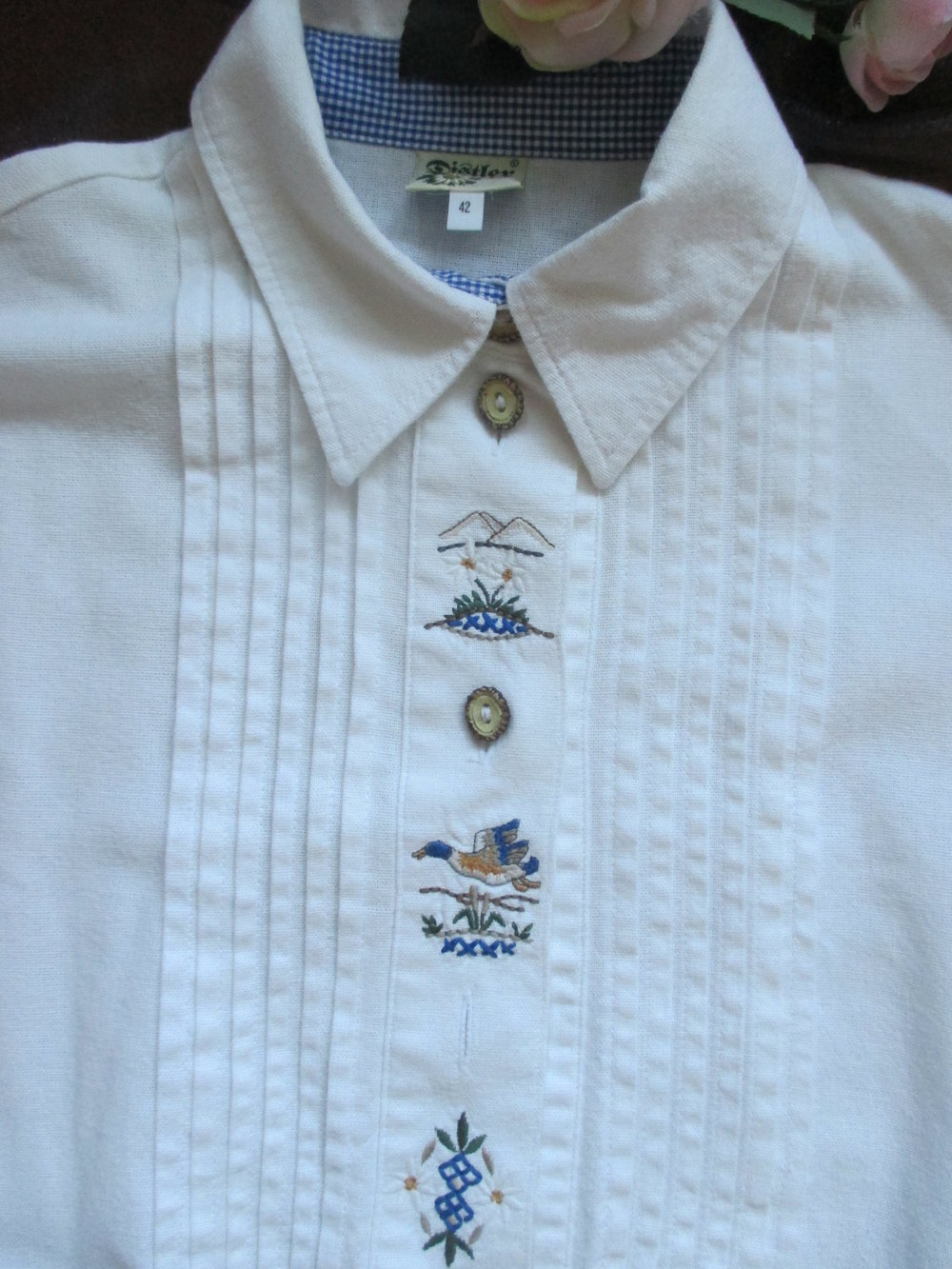 NEU * Original Granny VINTAGE * Nostalgie * Brauchtum * Folklore * Trachten * Volksfest * Oktoberfest * Edelweiss * Blüten * Flower * Stickerei * BLUSE 