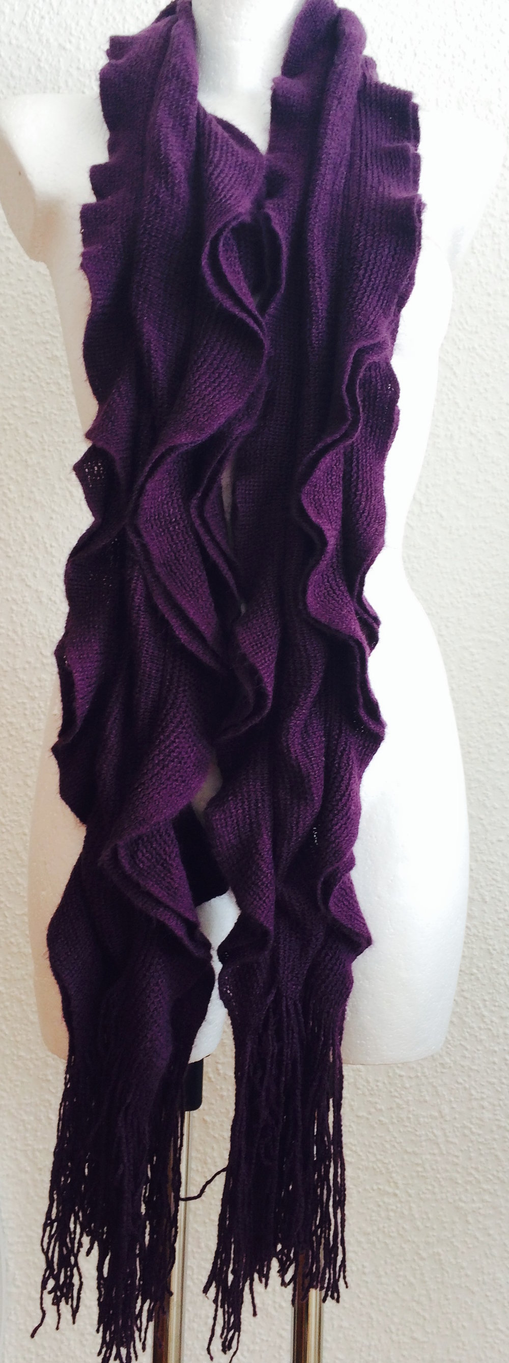 Schal, Lagenlook, Vario Volant Rüschen, Lila, Aubergine, 