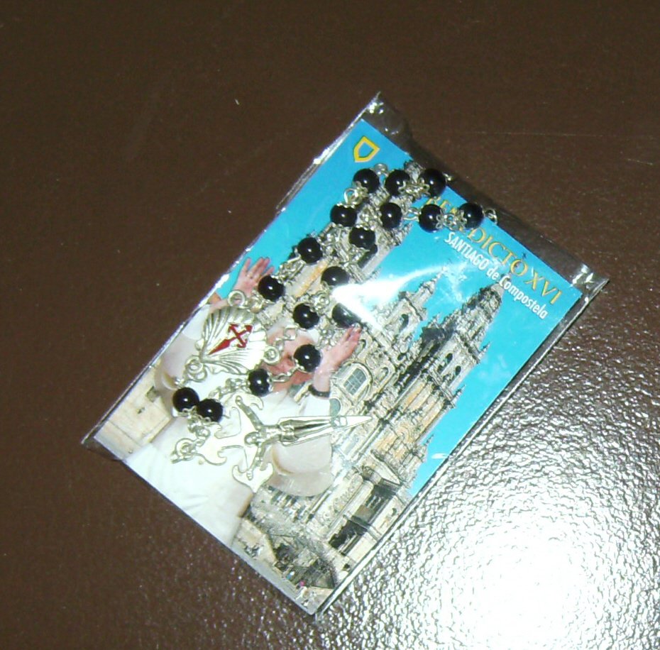 Talisman,Jacobsweg, Ungetragen, schwarz-silberfarben, Jacobsmuschel, Pilgersouvenir Santiago de Compostela, Kette, Taschenrosenkranz, Glücksbringer