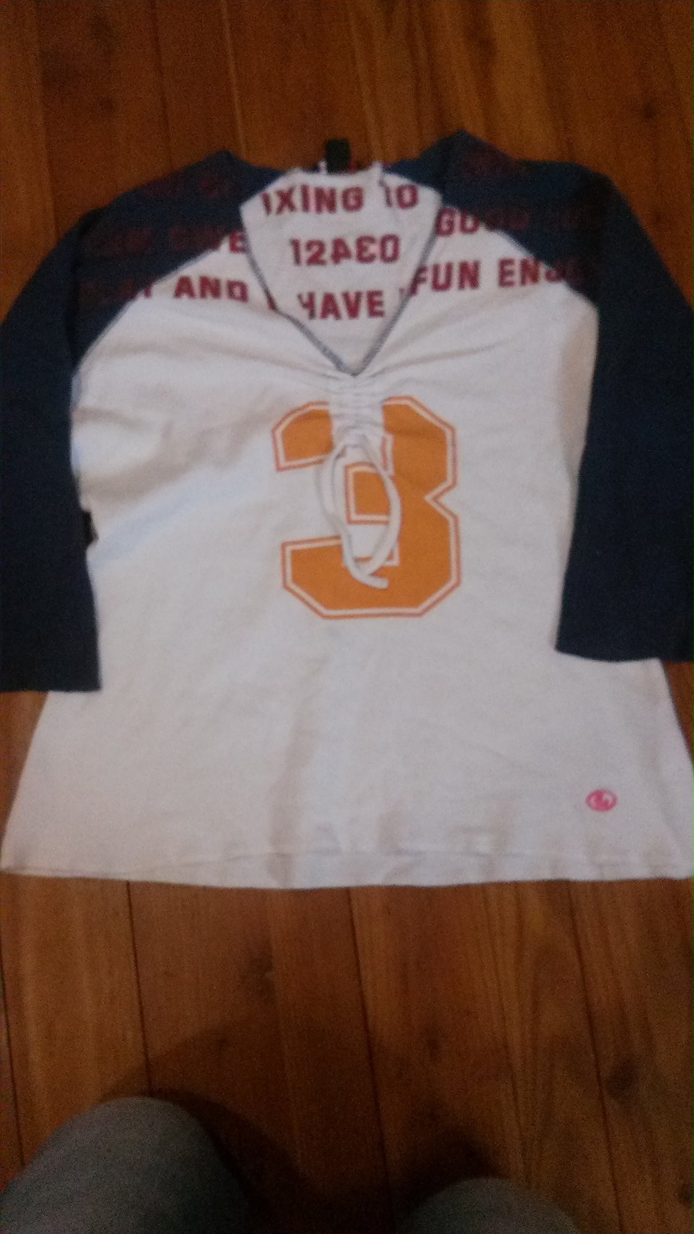 Oberteil, Aufdruck, M, 38, orange, weiß, dreiviertel Arm, H&M Logg