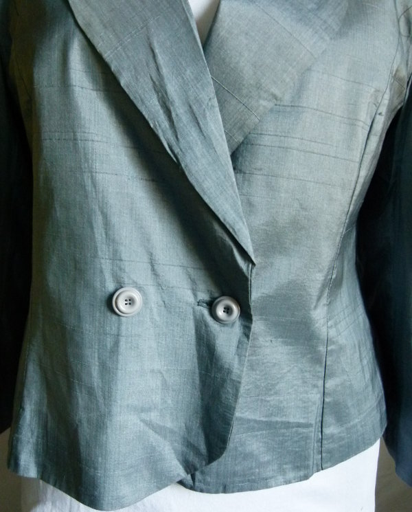 Seiden Kostüm, Kombination Rock & Blazer, blaugrau, maßgeschneidert, Boho Landhaus Business Büro Mori Lagenlook Vintage Retro
