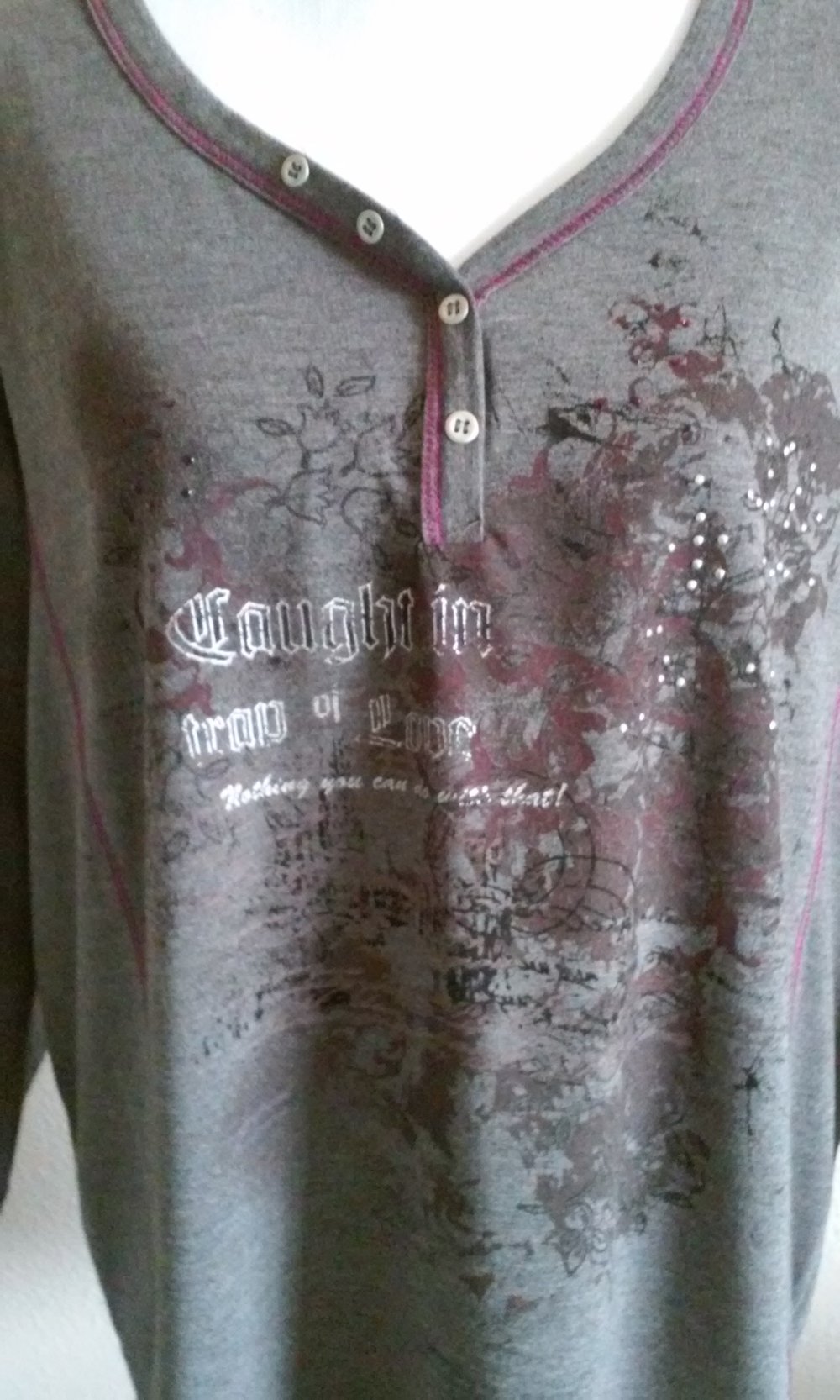 Damen T-Shirt Shirt Pulli mit V-Ausschnitt Bigshirt 3/4 Arm (bügelfrei)