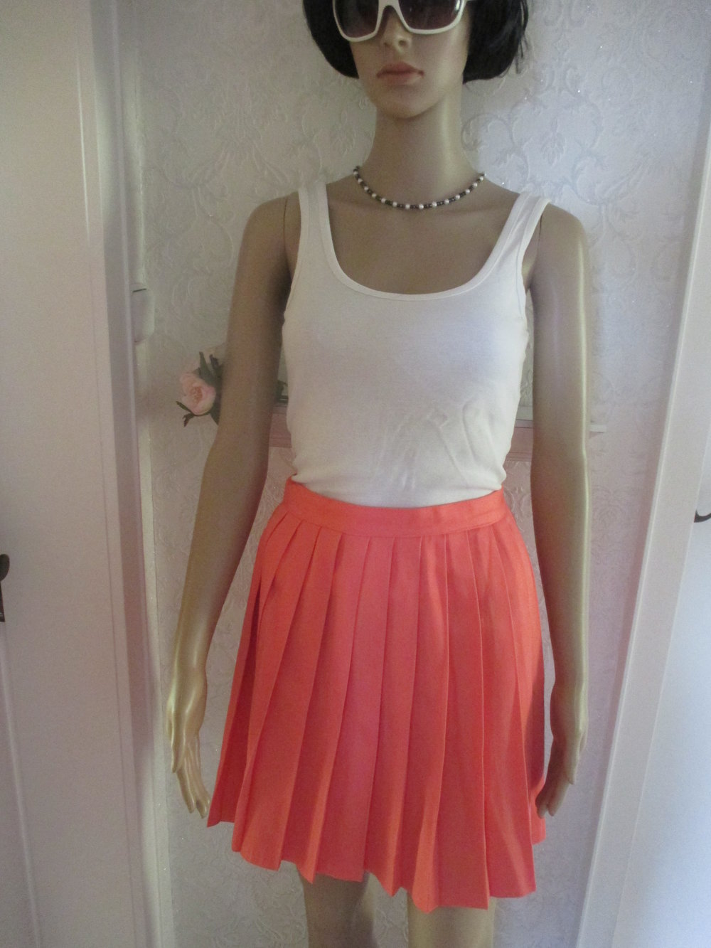 NEUw * Original VINTAGE * Schulmädchen Look * DESIGNER * Falten * Mini- Rock Gr. 34- 36/ XS- S * lachs- hummer- apricot *