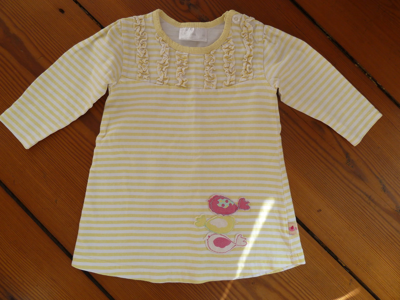 Süßes Kleidchen Gelb Weiss gestreift Gr. 80 Shirt Kleid Rüschen Streifen