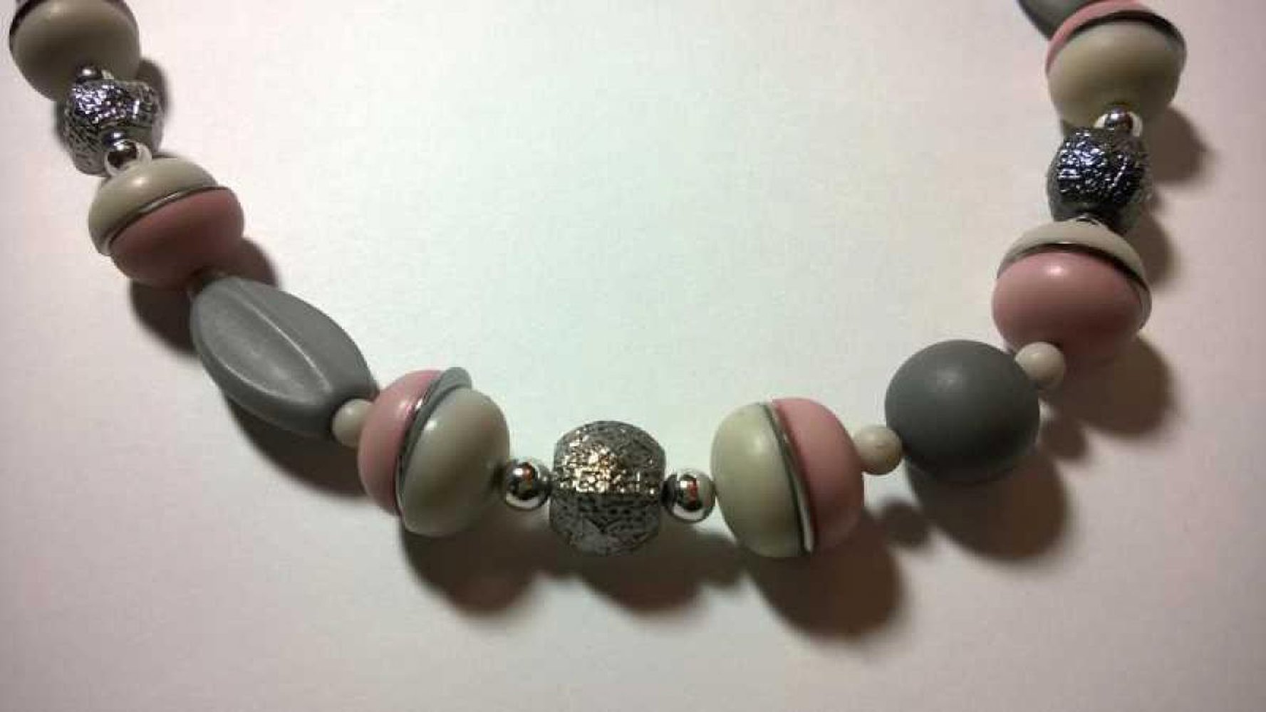 Kette rosa grau silber Vintage 80er