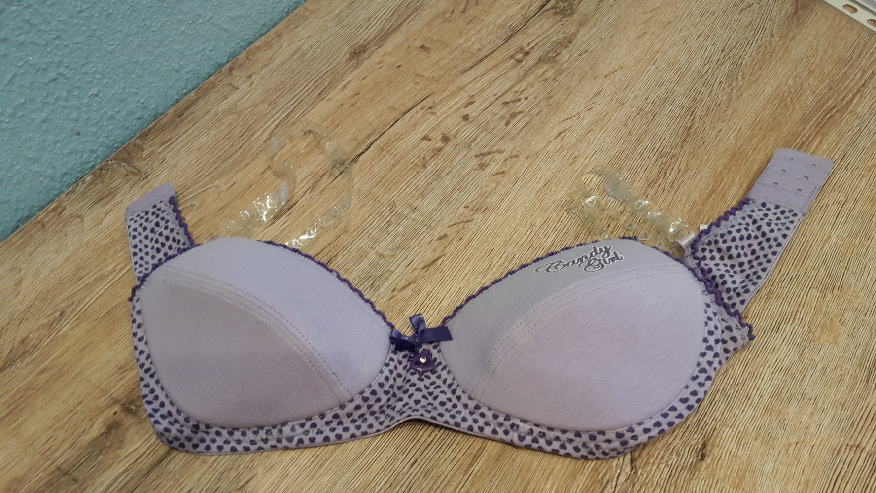 BH Gr. 70/A lila violett Punkte transparente Träger Herzchen Candy Girl