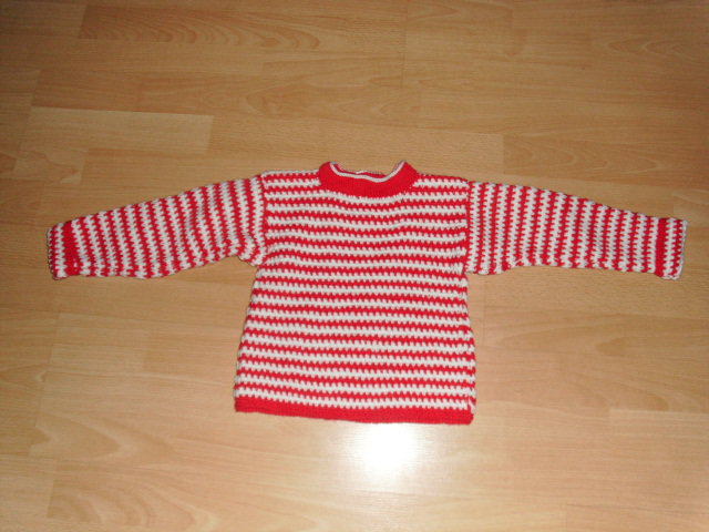 Strickpullover, rot-weiß geringelt, Gr. 98