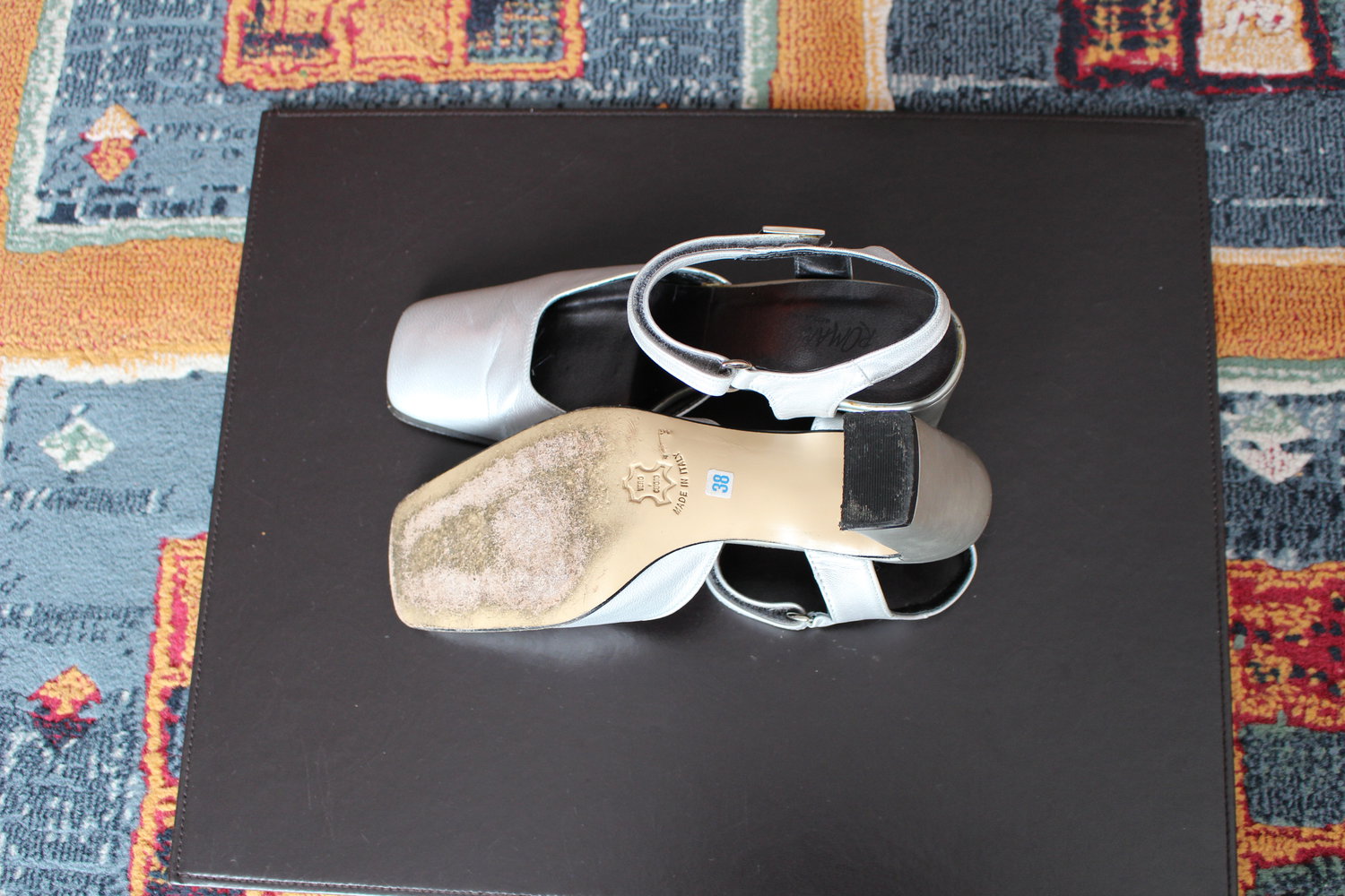 147. Slingsandaletten von Romano (Italien), silber, Echtleder, Gr. 38, Weite G