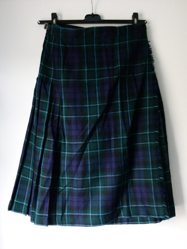 Ladies Kilt Schottenrock, dunkelblau grüner Tartan aus reiner Schurwolle, Schottland British Retro Folklore Vintage Scots Outlander