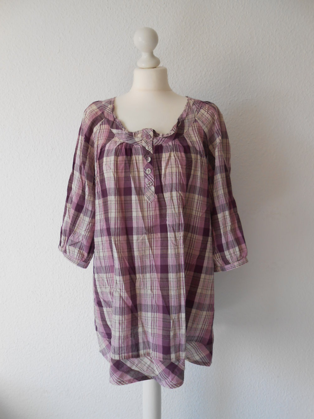 Violette rosa karierte Bluse 46