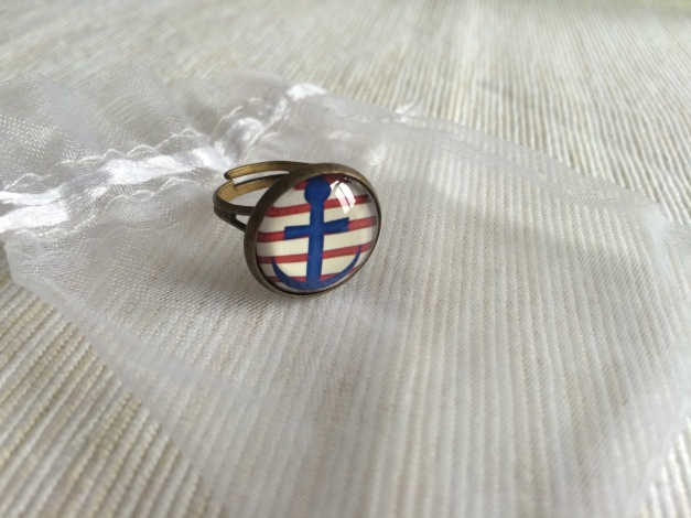 Ring Anker blau rot gestreift maritim retro Pin Up Anchor