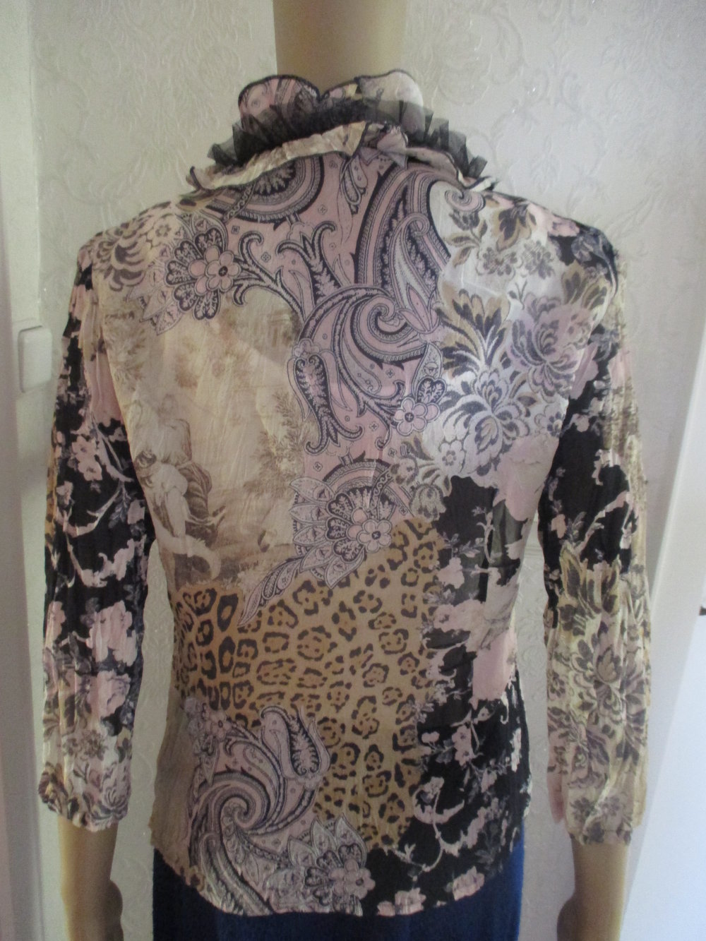 NEU Blüten Paisley Romantik Animal Seiden-Gorgette Crinkel Volant BLUSE 