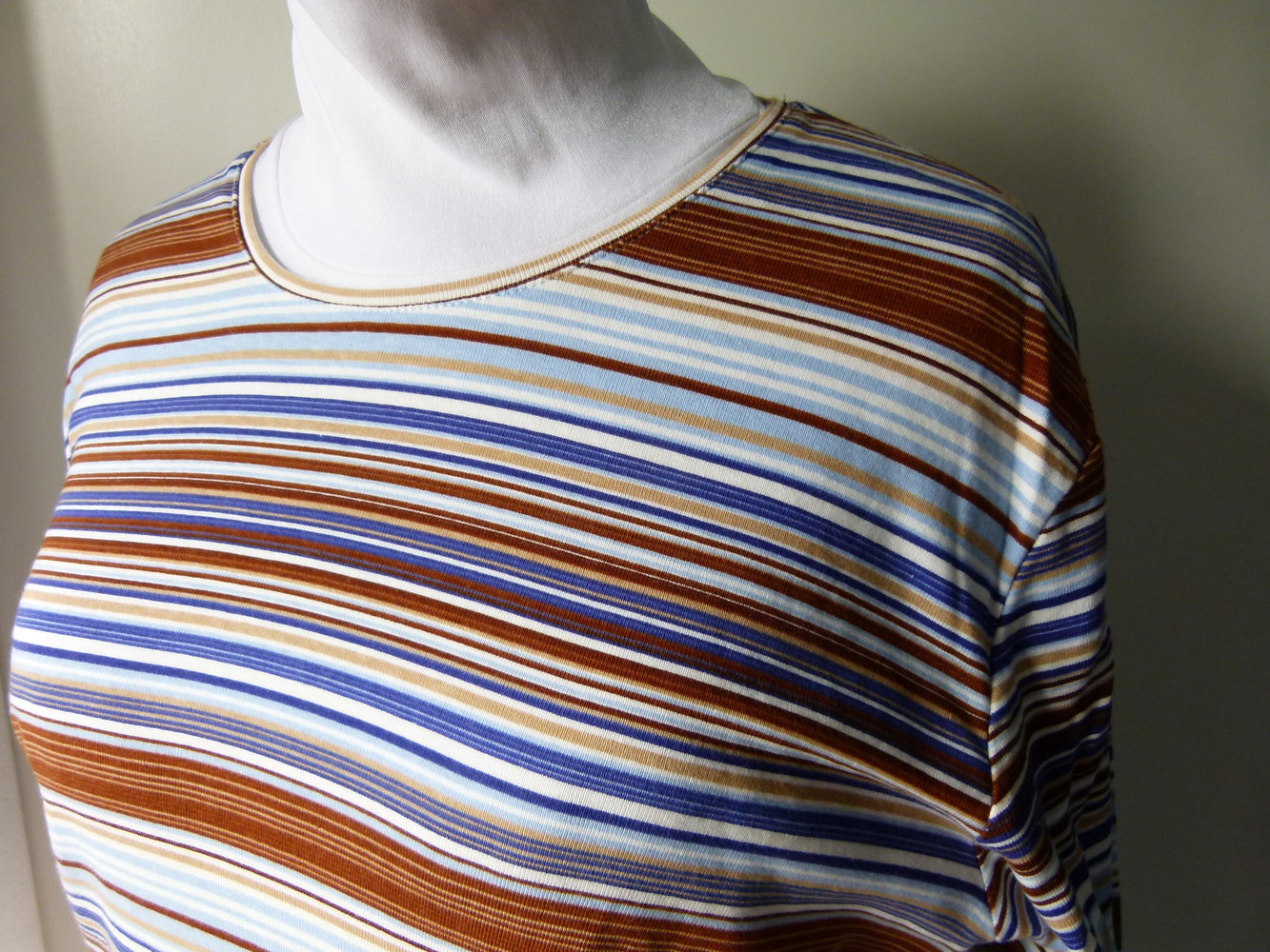 Basic Ringel Shirt, dreiviertel Arm, braun weiß blau gestreift, Casual 