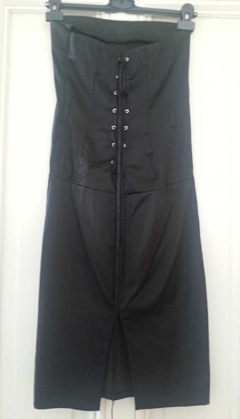 Schwarzes schulterfreies/bandeau Mini-/Party-/Cocktailkleid mit Korsageschnürung am Rücken Gr. 36/S