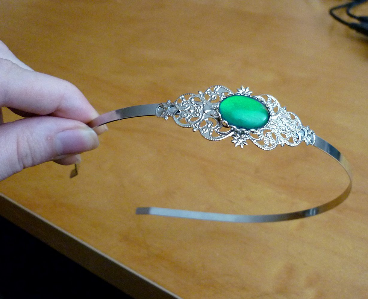 Haarreif Ornament silber mit grünem Stein Romantik fee elfe Haarreifen ethno goa gothic emo