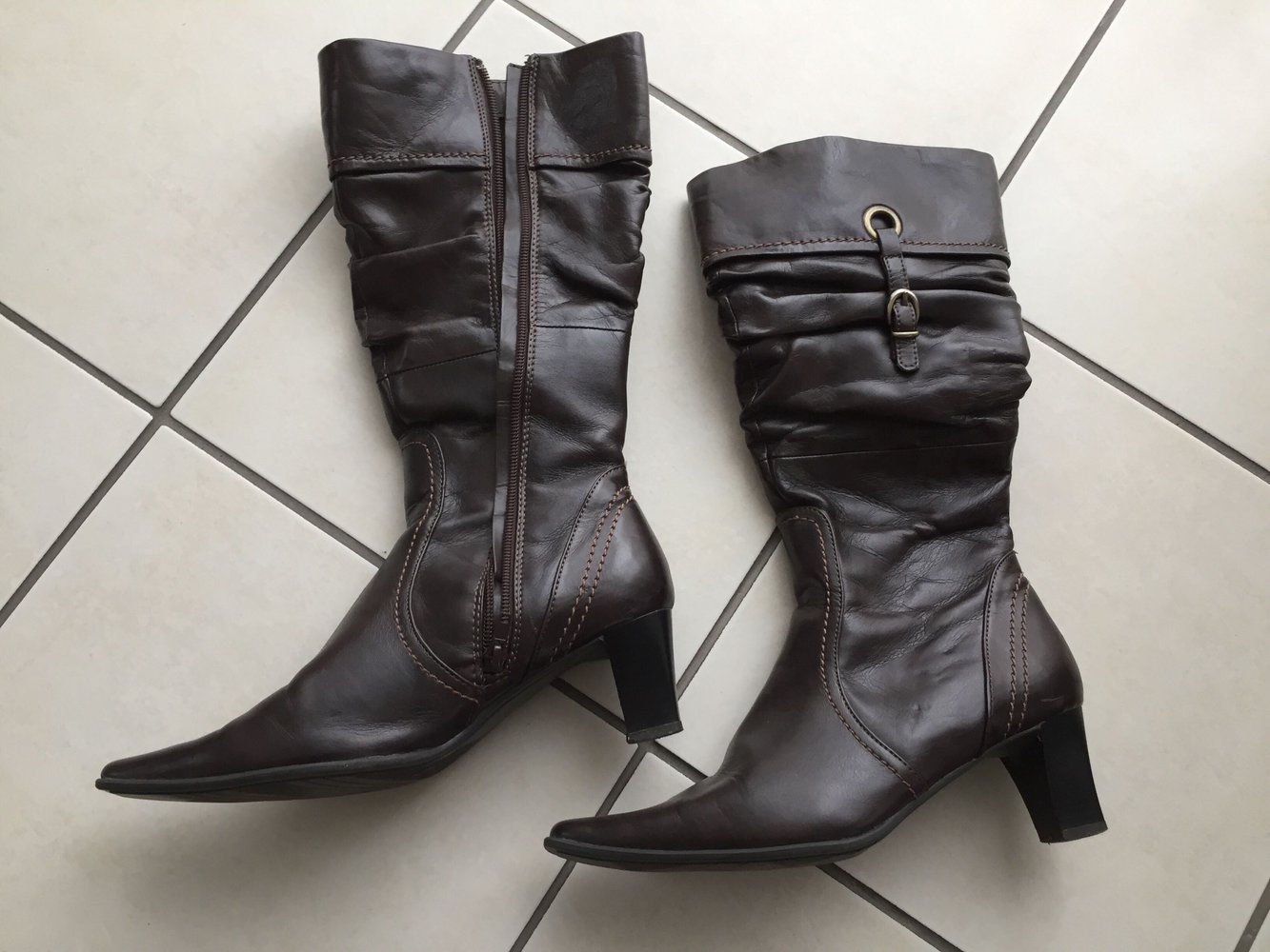 Schicke Stiefel dunkelbraun Vintage Schuhe Stiefel mit Reißverschluss 38