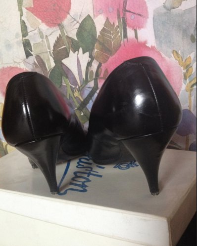 60er Jahre Leder Pumps Schwarz