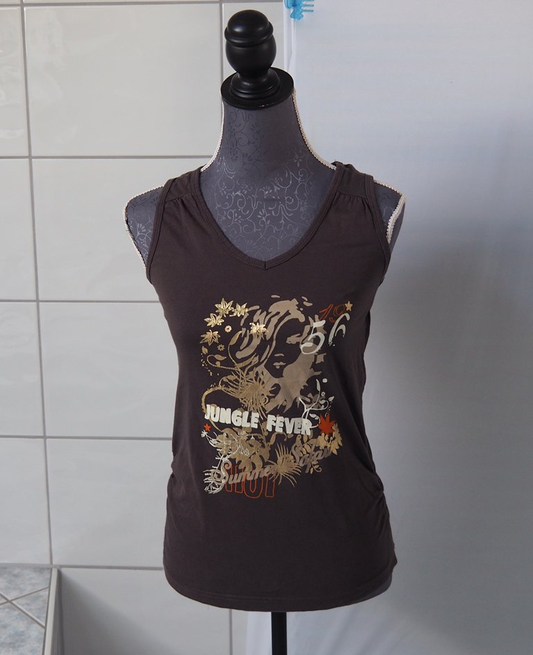Braunes Tanktop mit goldenem Aufdruck 152/158