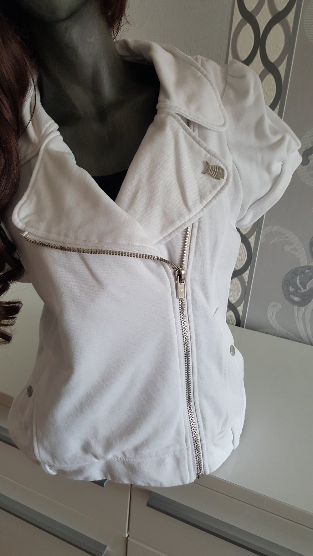 Stoff Biker Jäckchen Weste weiß ausgez. L 38 / 40