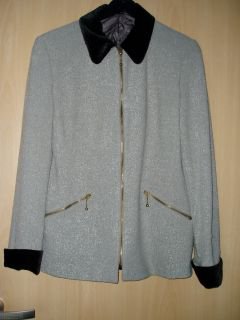 Blazer beige mit Reißverschluss - Kostümjacke mit Leopardenoptik Kragen und Ärmeln Gr. 38