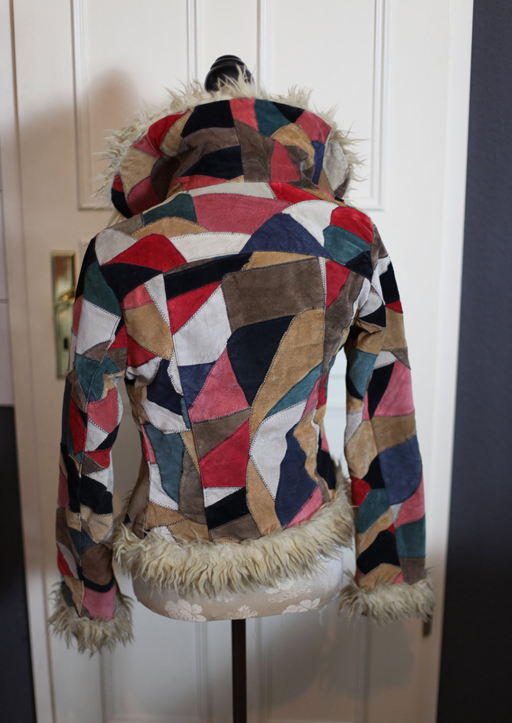 Patchwork Jacke Fell Fake fur Hippie Festival 70er Vintage Wildleder Leder RAR
