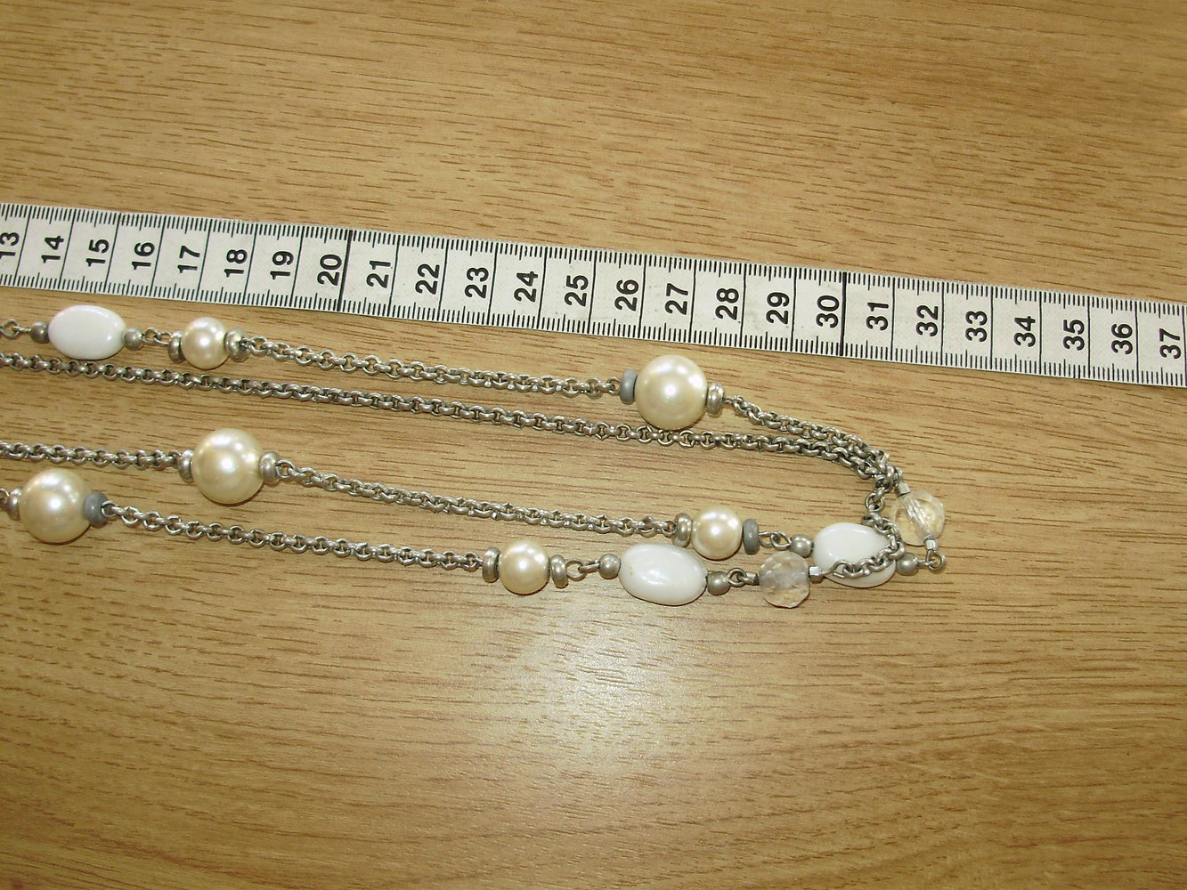 Kette Vintage sehr lang silbern massiv Perlen 134 cm