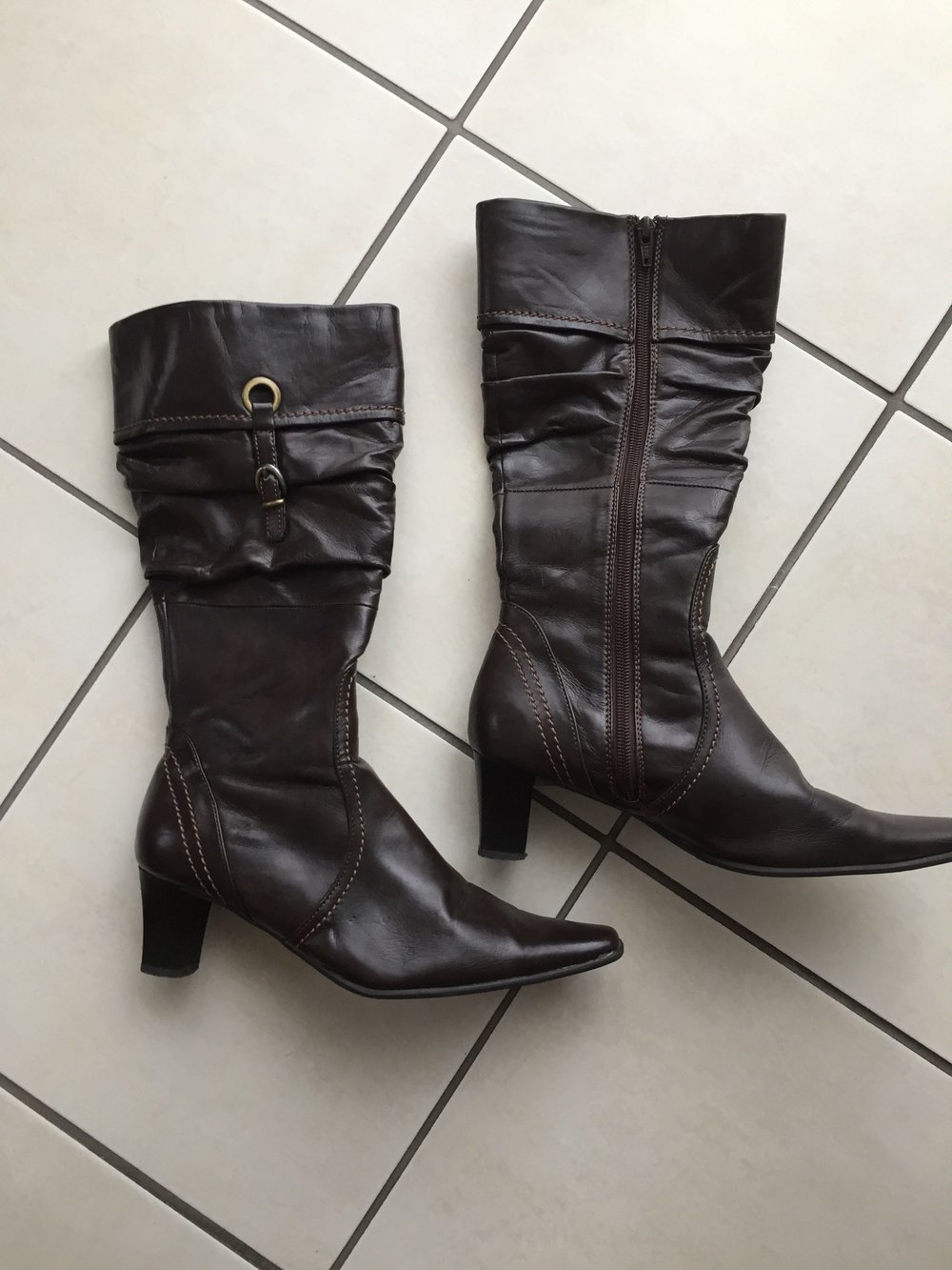 Schicke Stiefel dunkelbraun Vintage Schuhe Stiefel mit Reißverschluss 38