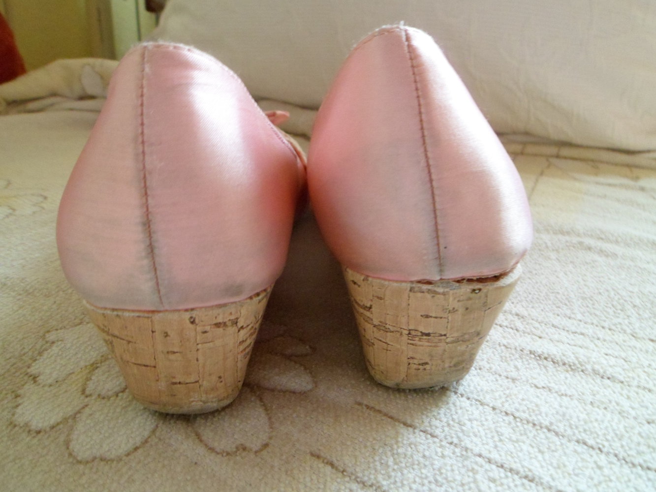 Süße Wedges, rosa mit Spitze und Schleife, Gr. 37/38