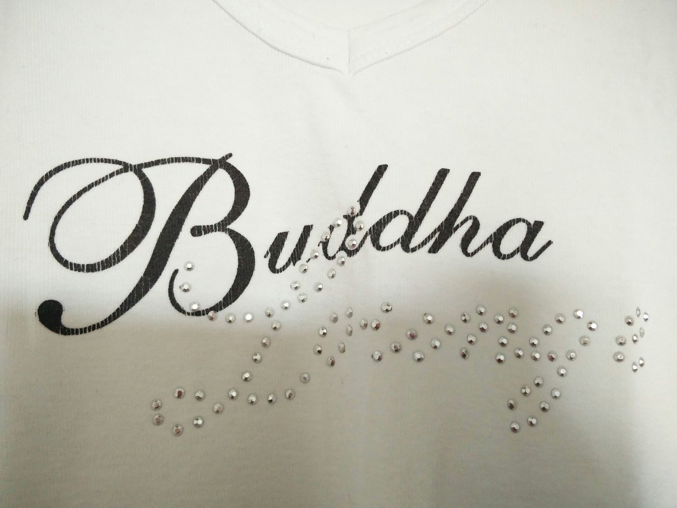 Weißes Langarmshirt \'Buddha Lounge\' mit Strasssteinchen 