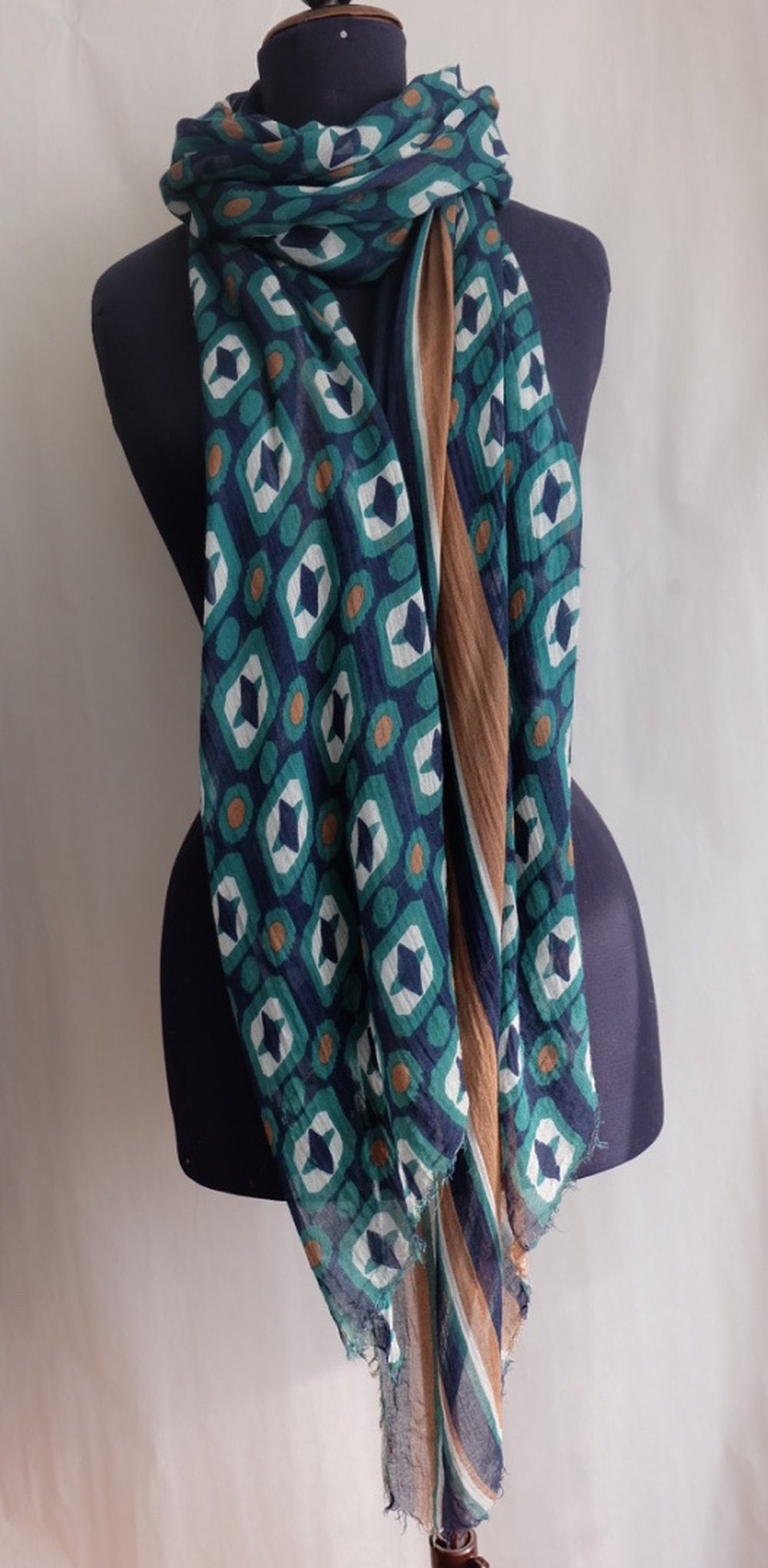 XXL Tuch, Schal, Stola, Jadegrün/ Turkisgrün, Blau, weiss, Camel bedruckt