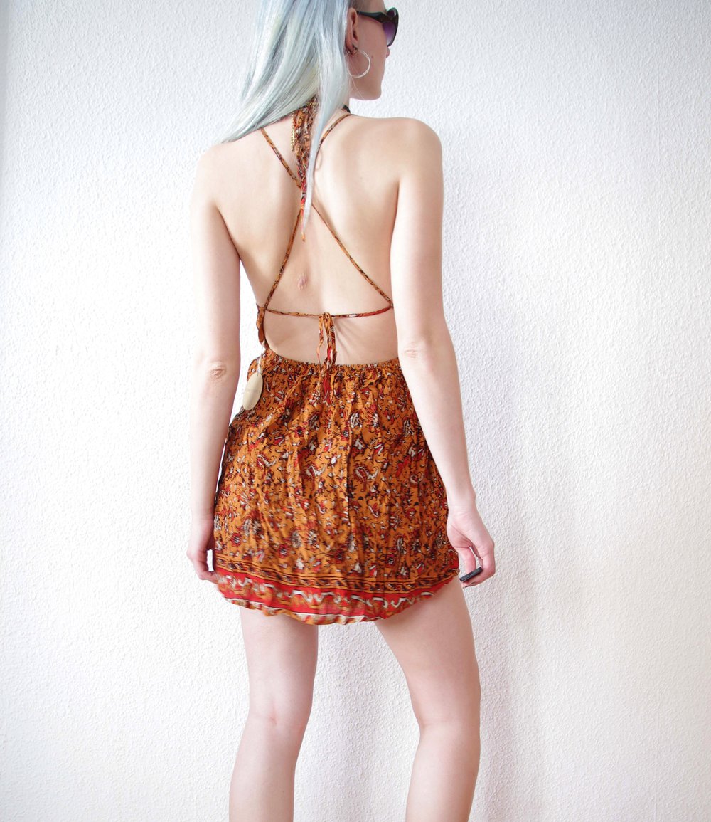 Rückenfreies Technoelfen Minikleid Gr. M Nasty Gal Print Festival Goa Hippie