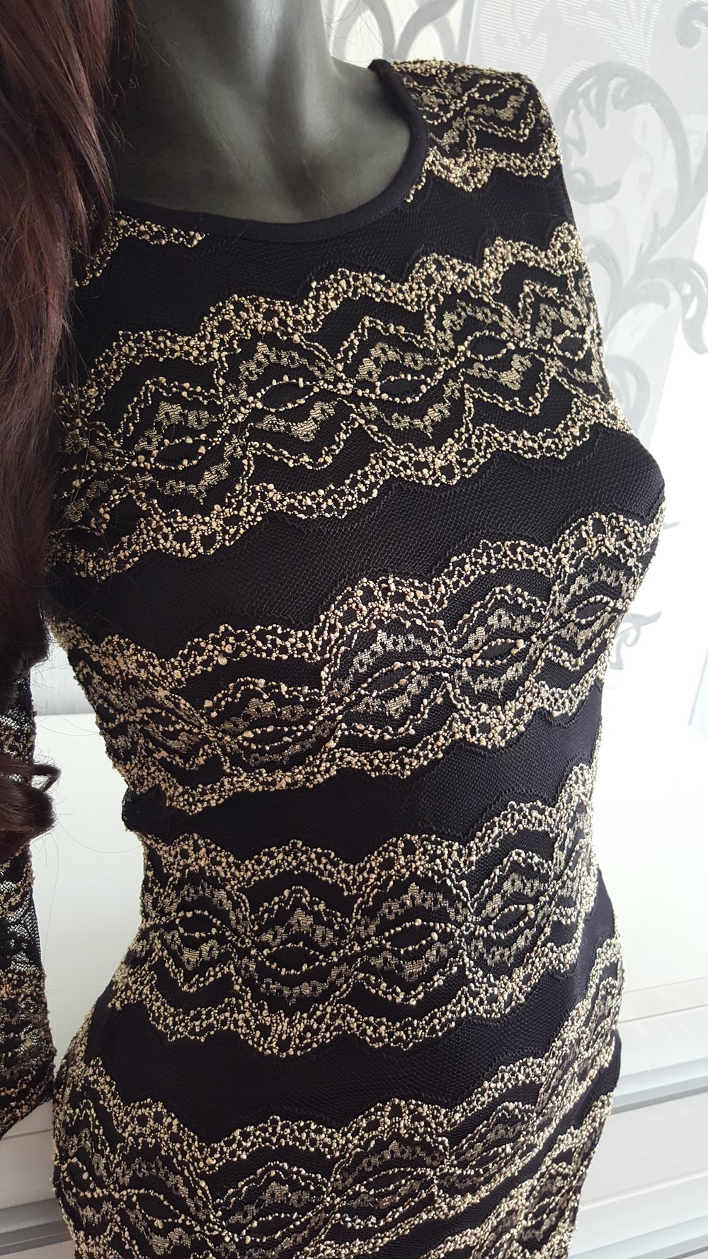 Tolles gold schwarzes Kleid Long Shirt 36 S dehnbar Neu