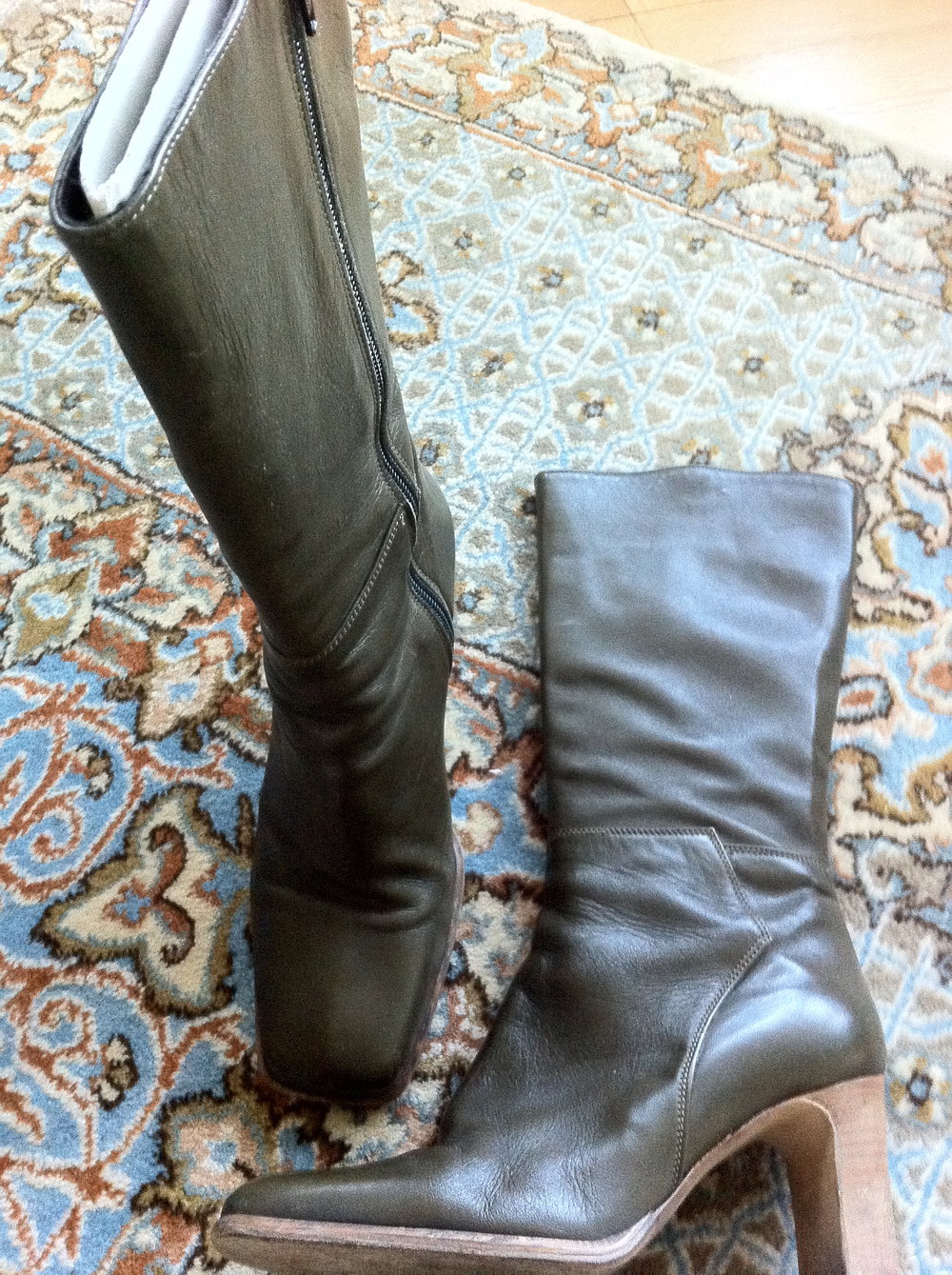 Damenstiefel Lederstiefel Leder Stiefel halbhohe Stiefel oliv/kaki *gebraucht *