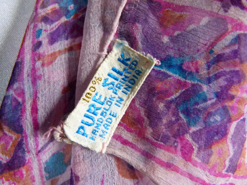 Seiden Schal Tuch aus Indien, sehr lang, pink lila türkis, aus den 70ern, Boho Goa Festival Hippie 70s Retro Vintage Lagenlook