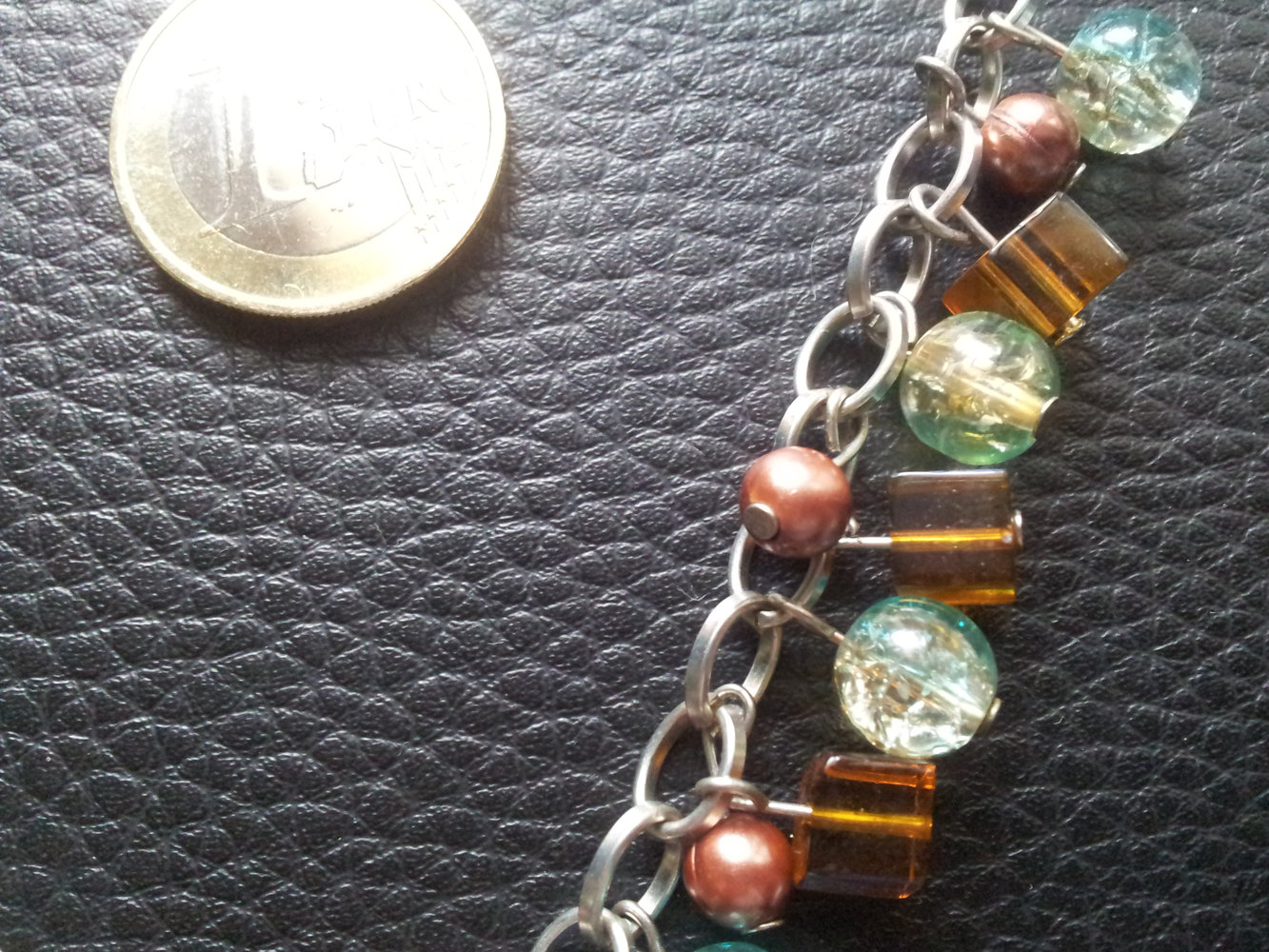 Modeschmuck Kette Herz Würfel silber braun türkis Perlen