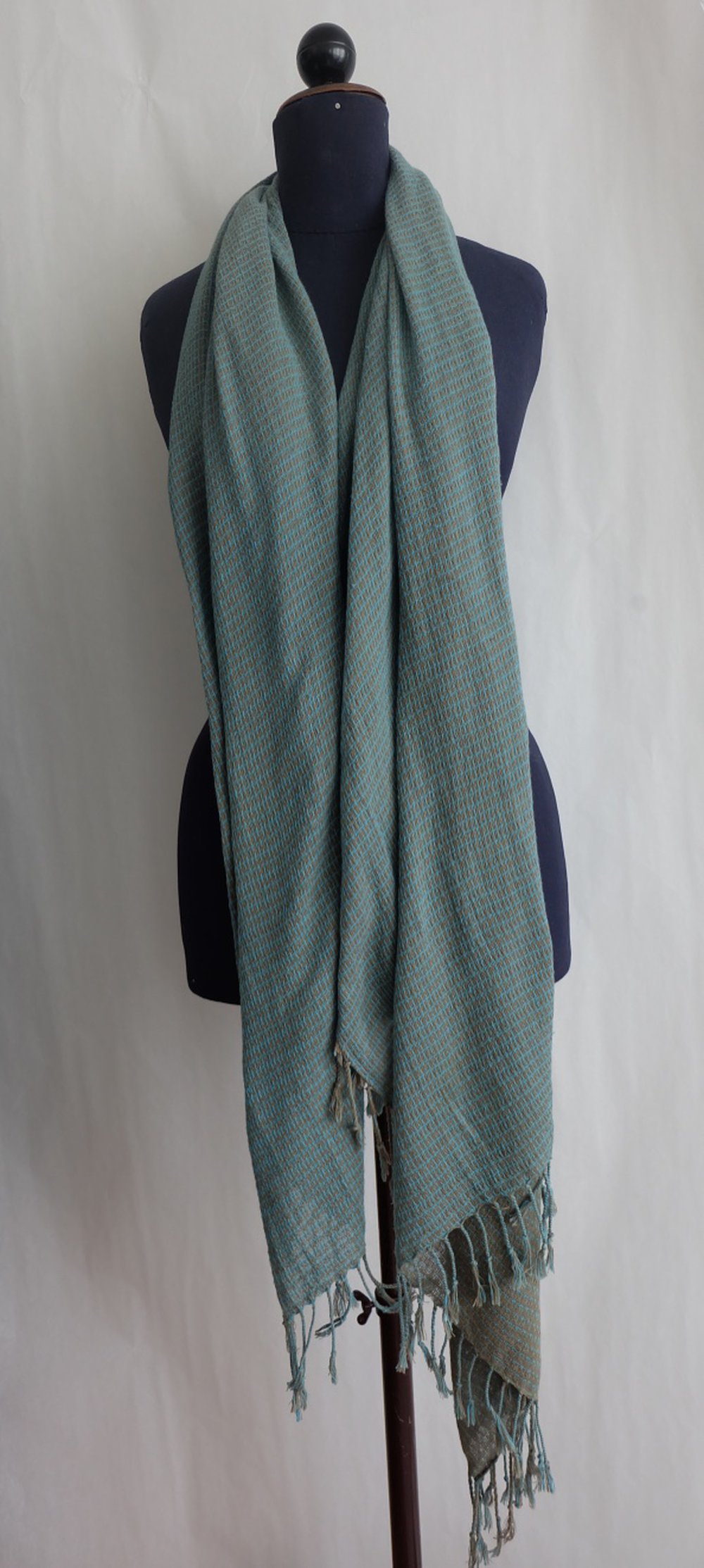 Gewebter Tuch mit gedrehte Fransen, Schal Stola in Türkis Kaki