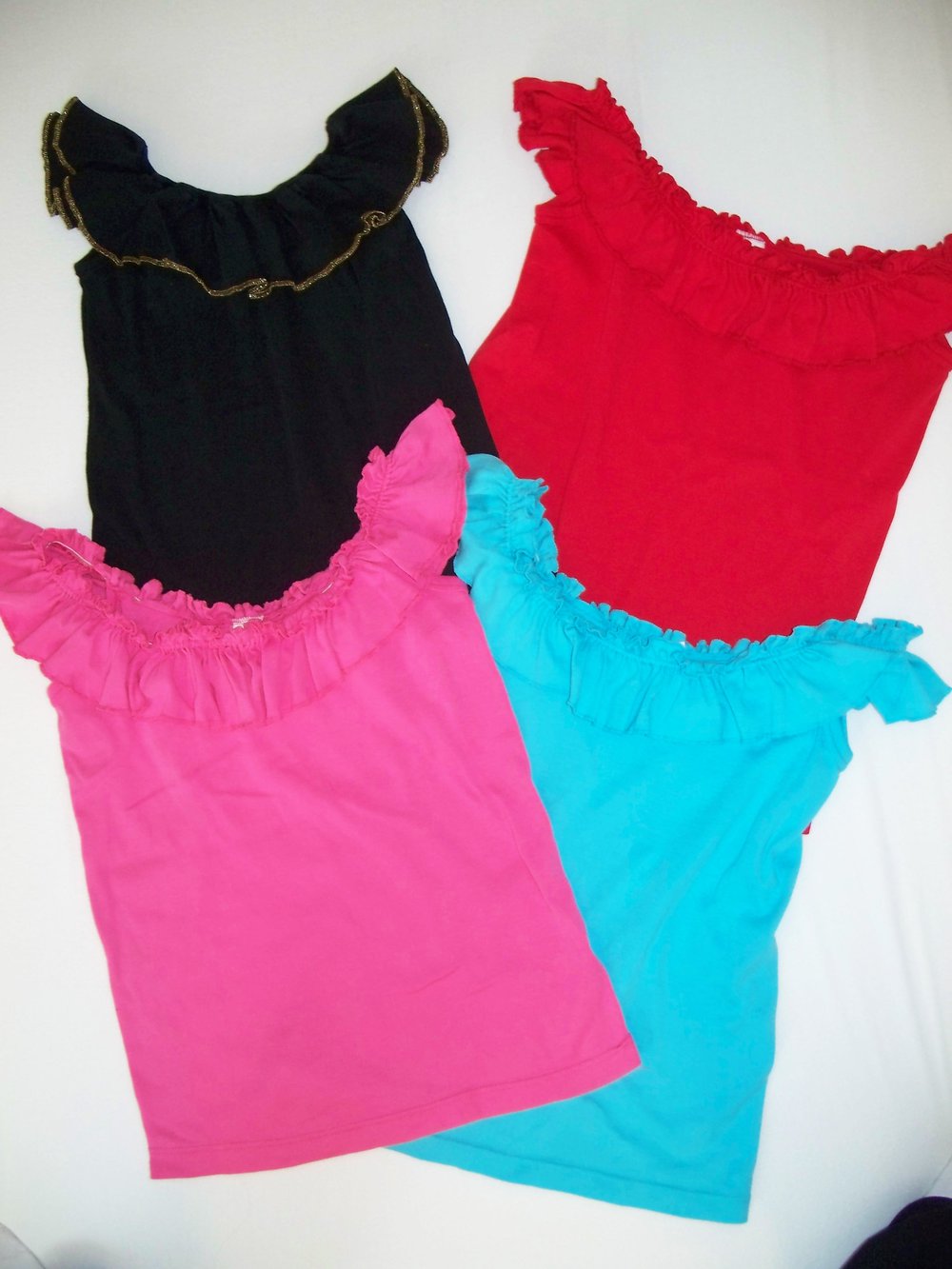 Top Shirt rot schulterfrei off-shoulder mit Rüschen im Boho-Style Gr. 34/ 36