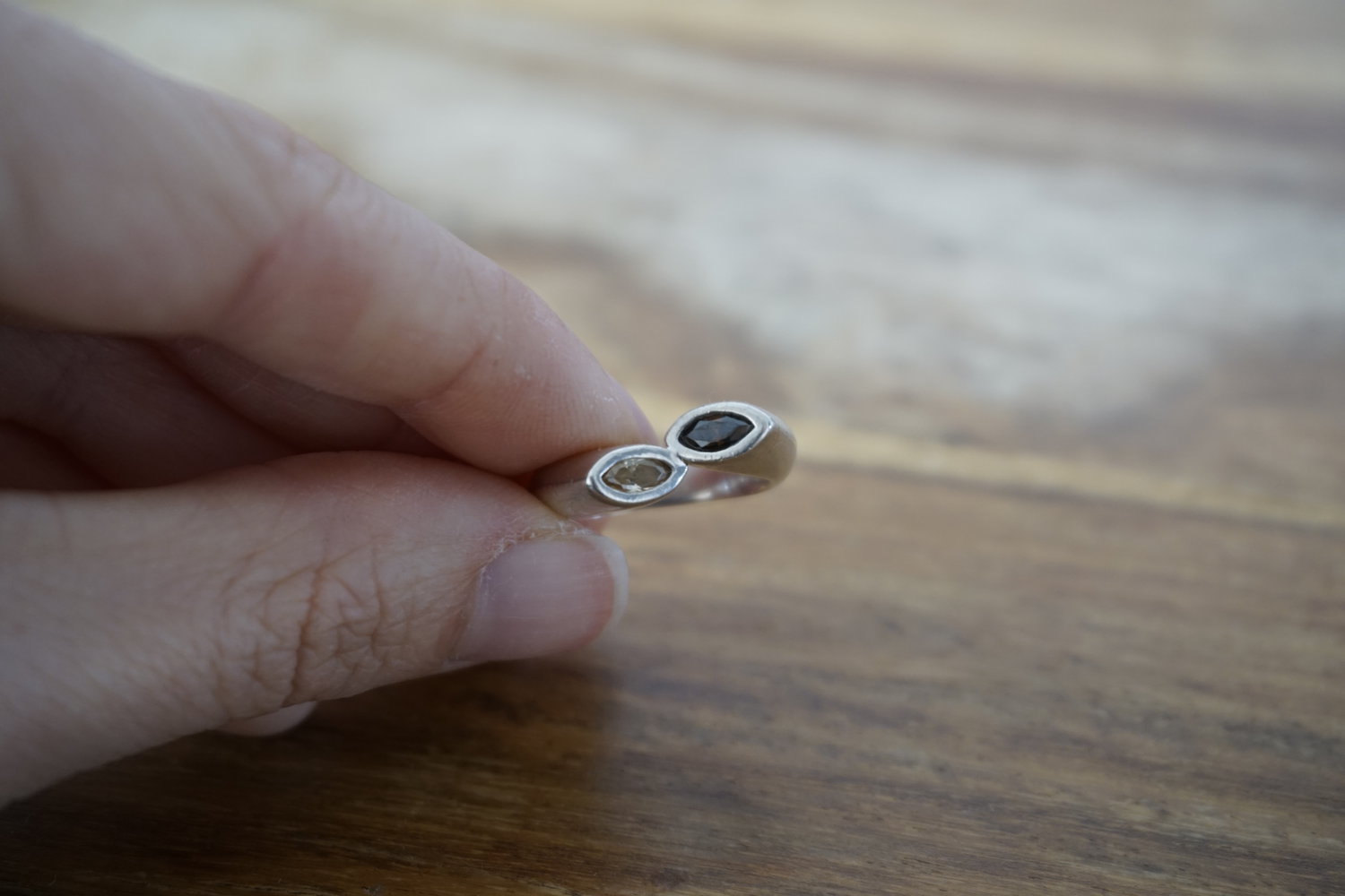 schöner Ring 925 silber mit Echtstein braun beige 56/57