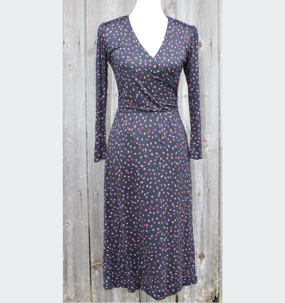 dunkelgraues True Vintage Kleid mit Flecken-Muster, Lady Ascot, ca. Größe 34
