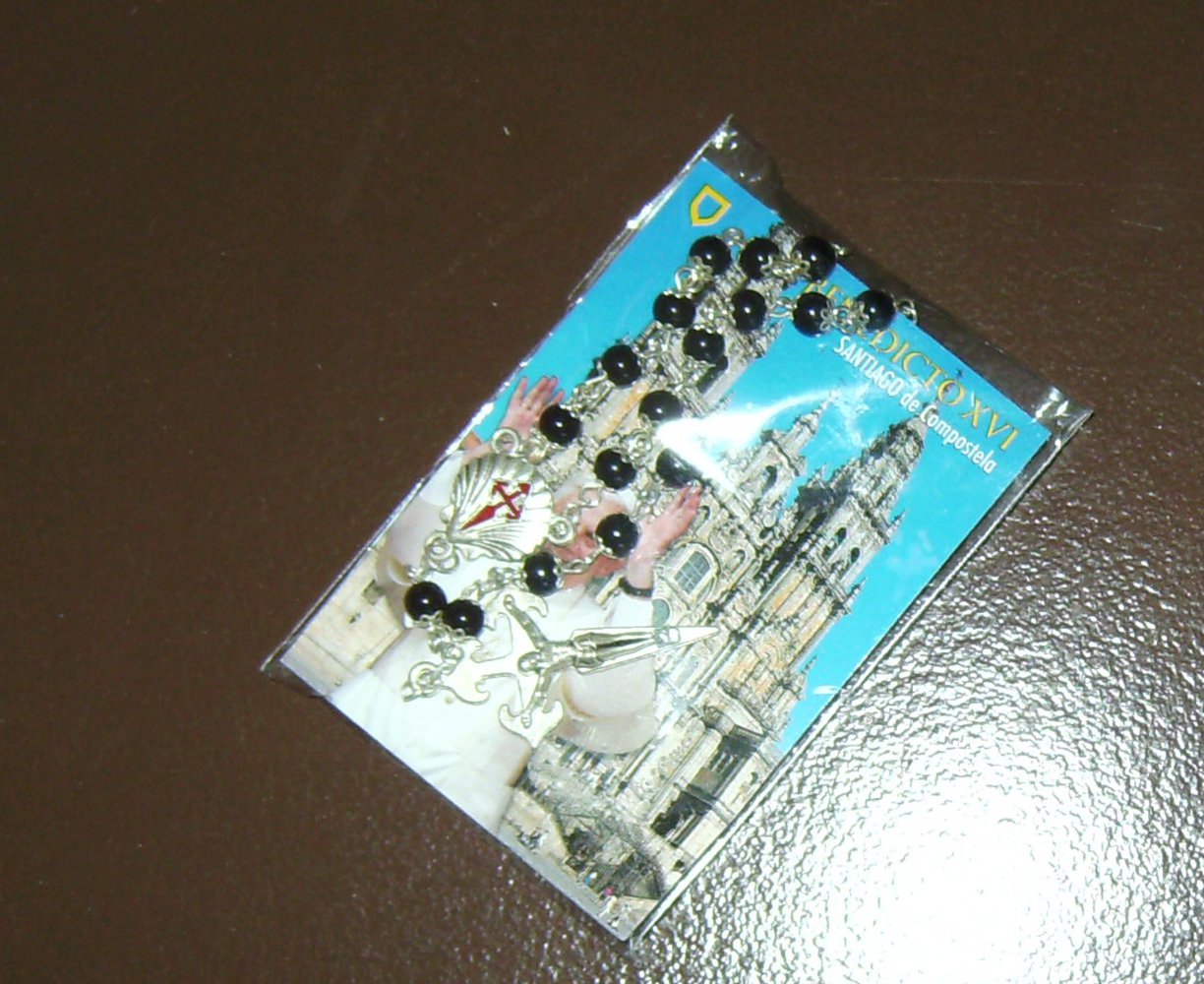 Talisman,Jacobsweg, Ungetragen, schwarz-silberfarben, Jacobsmuschel, Pilgersouvenir Santiago de Compostela, Kette, Taschenrosenkranz, Glücksbringer