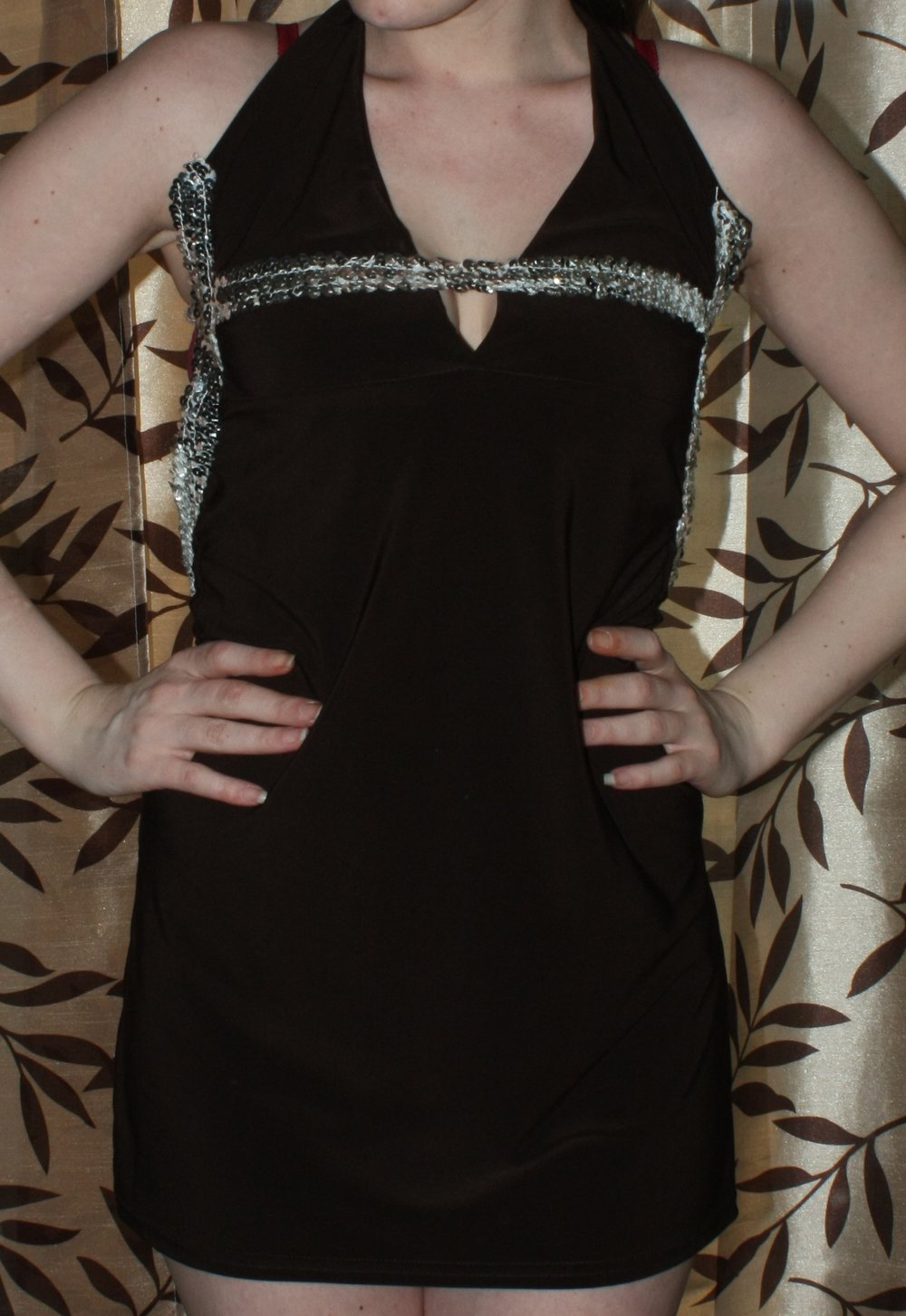 Minikleid, Longtop, Rückenfrei, Pailletten, Gr. XS