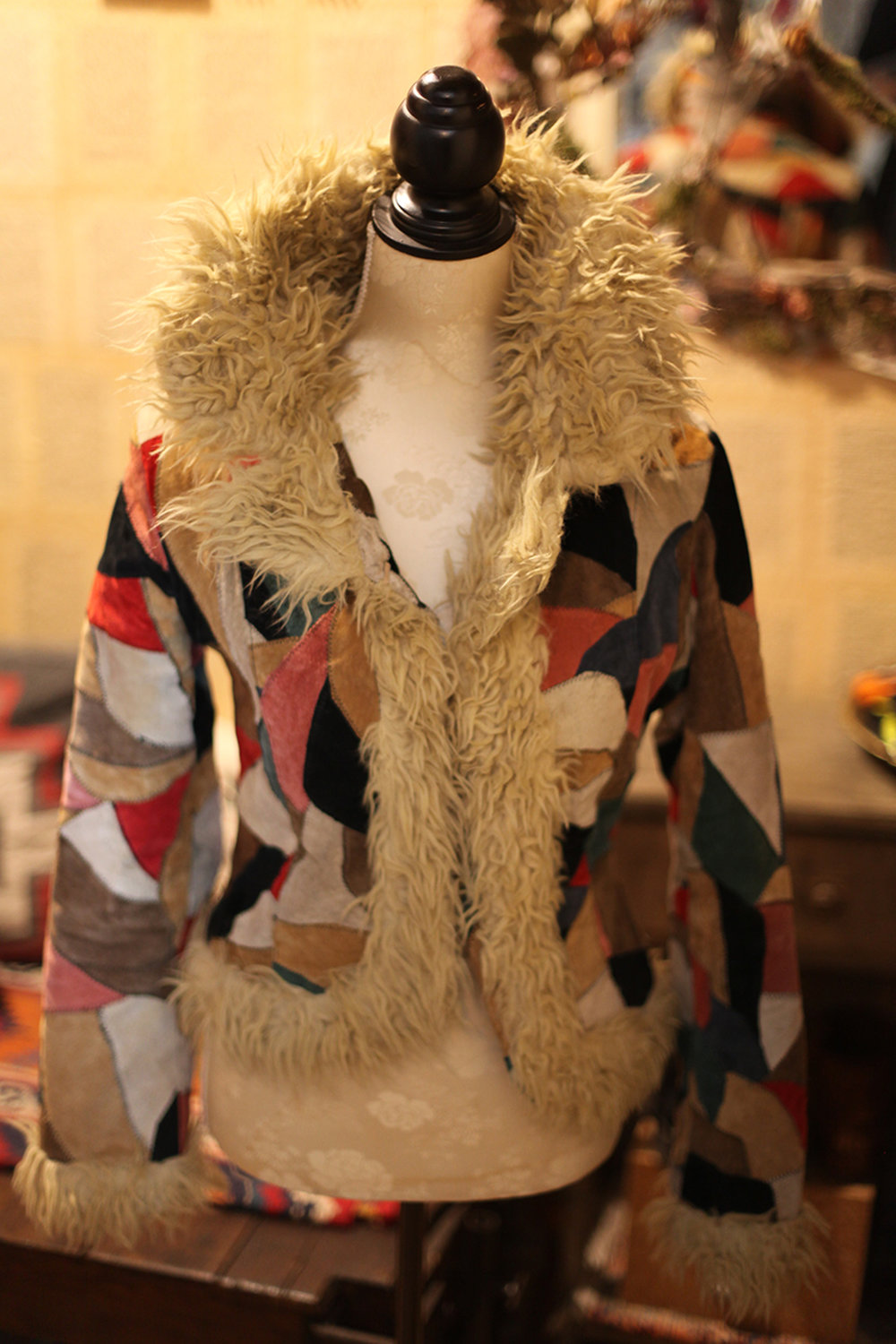 Patchwork Jacke Fell Fake fur Hippie Festival 70er Vintage Wildleder Leder RAR