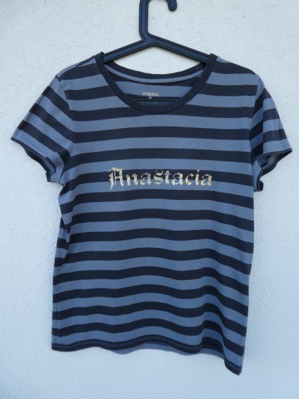 s.Oliver  – T-Shirt, gestreift mit Aufdruck – Gebraucht