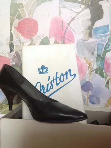 60er Jahre Leder Pumps Schwarz