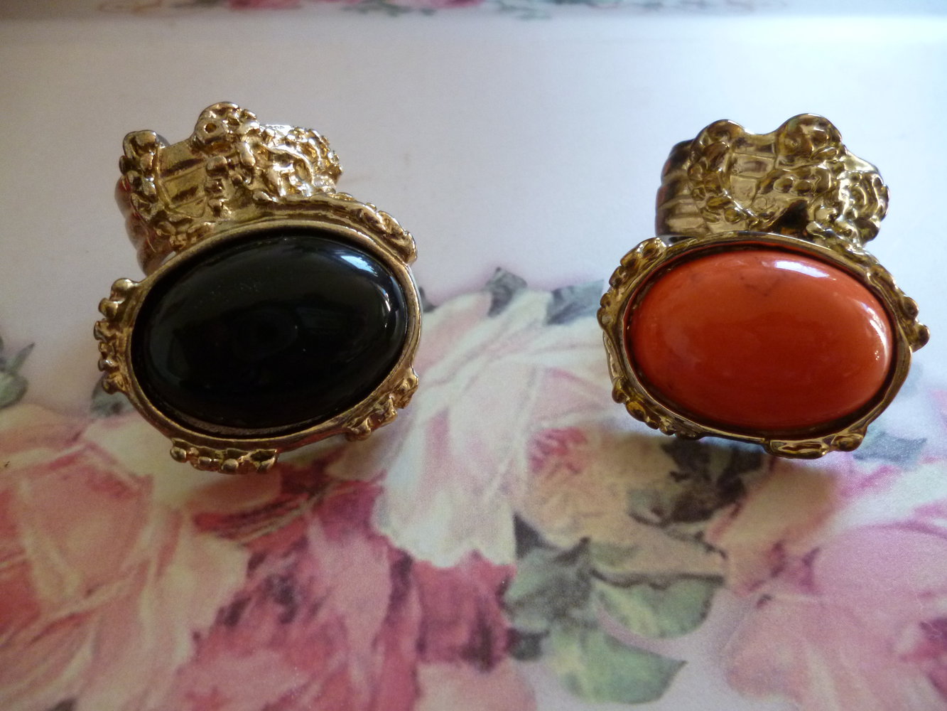 Statement Ringe orange schwarz gold Set