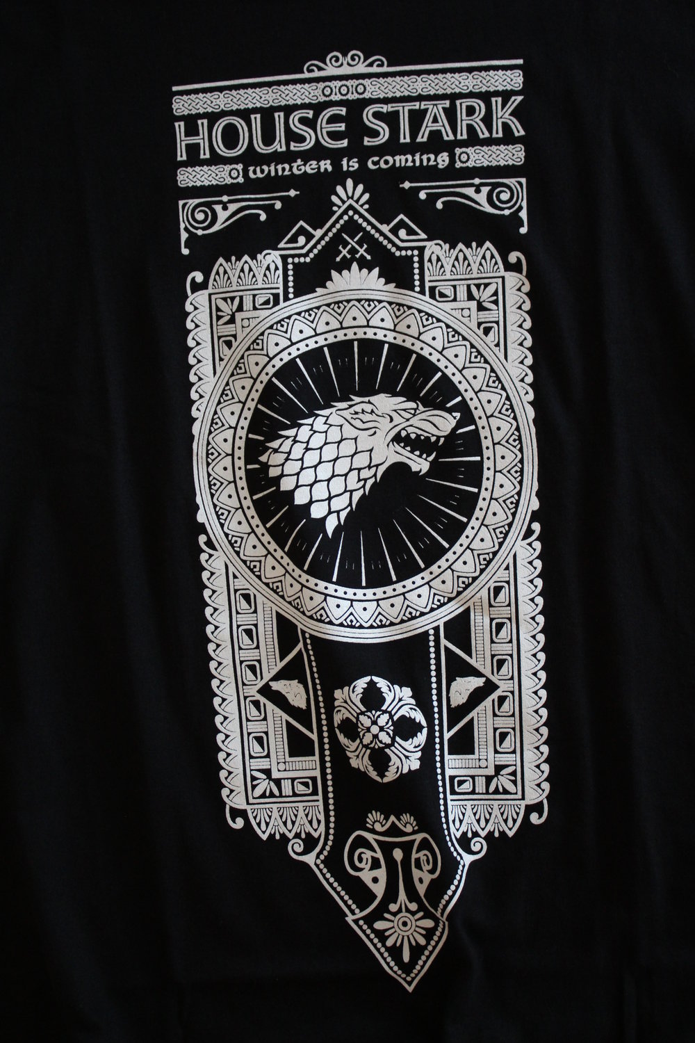 Game of Thrones Haus Stark Wolf Norden das Lied von Eis und Feuer TV Serie Buch Fan Nerd T-Shirt schwarz Größe S