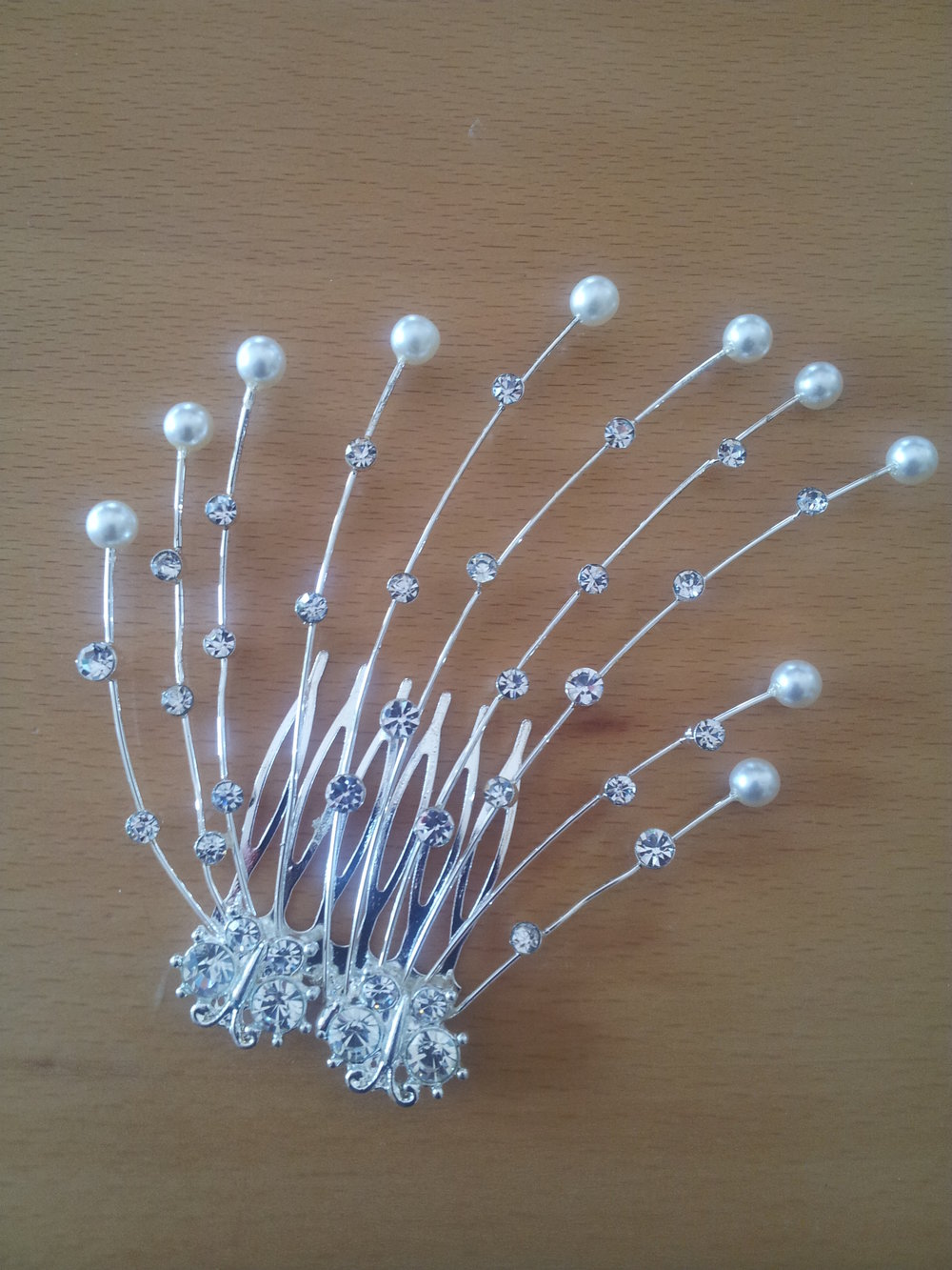 Neu: Haarspange, Strass Steine, Perlen, Silber