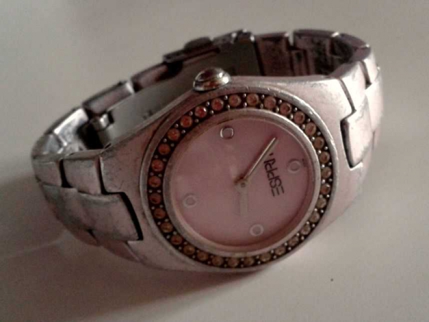 Esprit Kinder-Uhr / Armbanduhr * rosé-silber * rosa Ziffernblatt * Glitzersteinchen * evtl. defekt