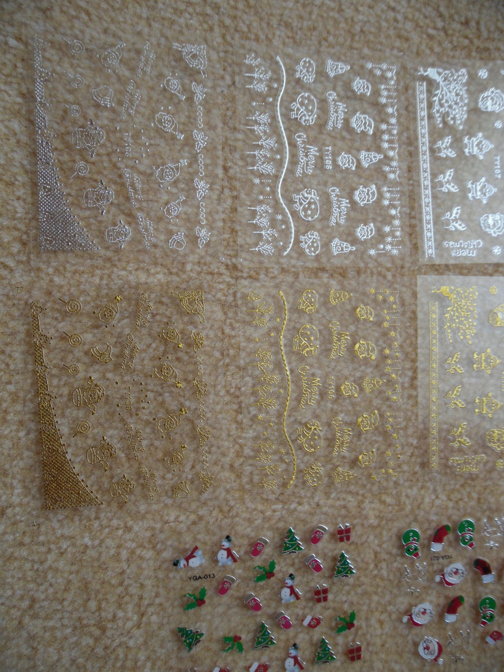 Nagelsticker Weihnachten gold silber und bunt